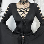 Empty Out Batwing Sleeve Full-Length Dress
