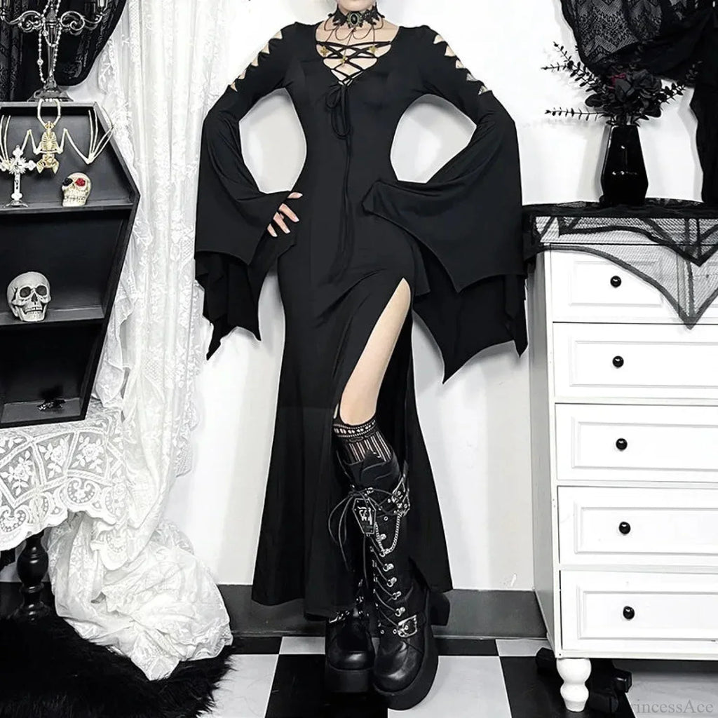 Empty Out Batwing Sleeve Full-Length Dress