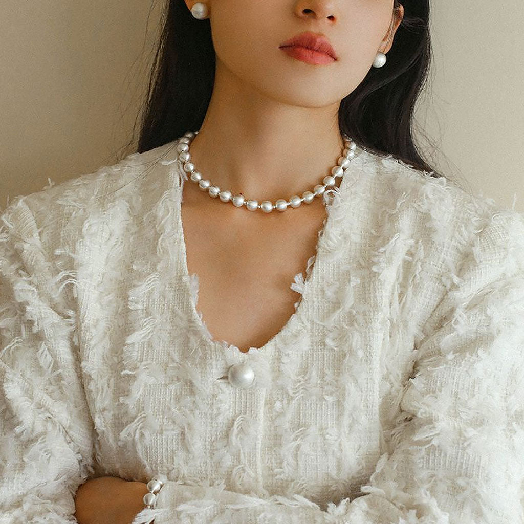 Brushed Satin Sterling Silver Ball Choker Necklace