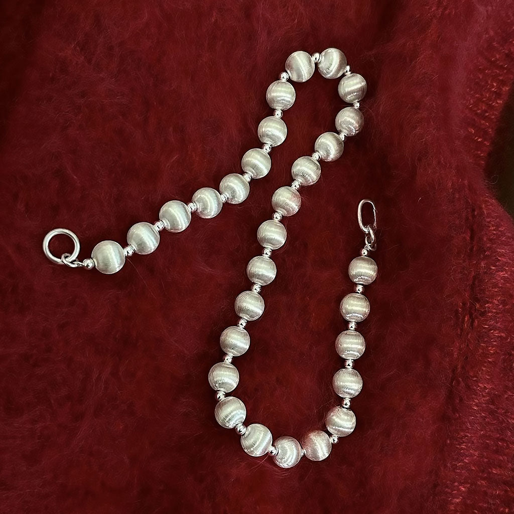 Brushed Satin Sterling Silver Ball Choker Necklace
