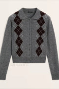 English College Style Polo Neck Knit Cardigan