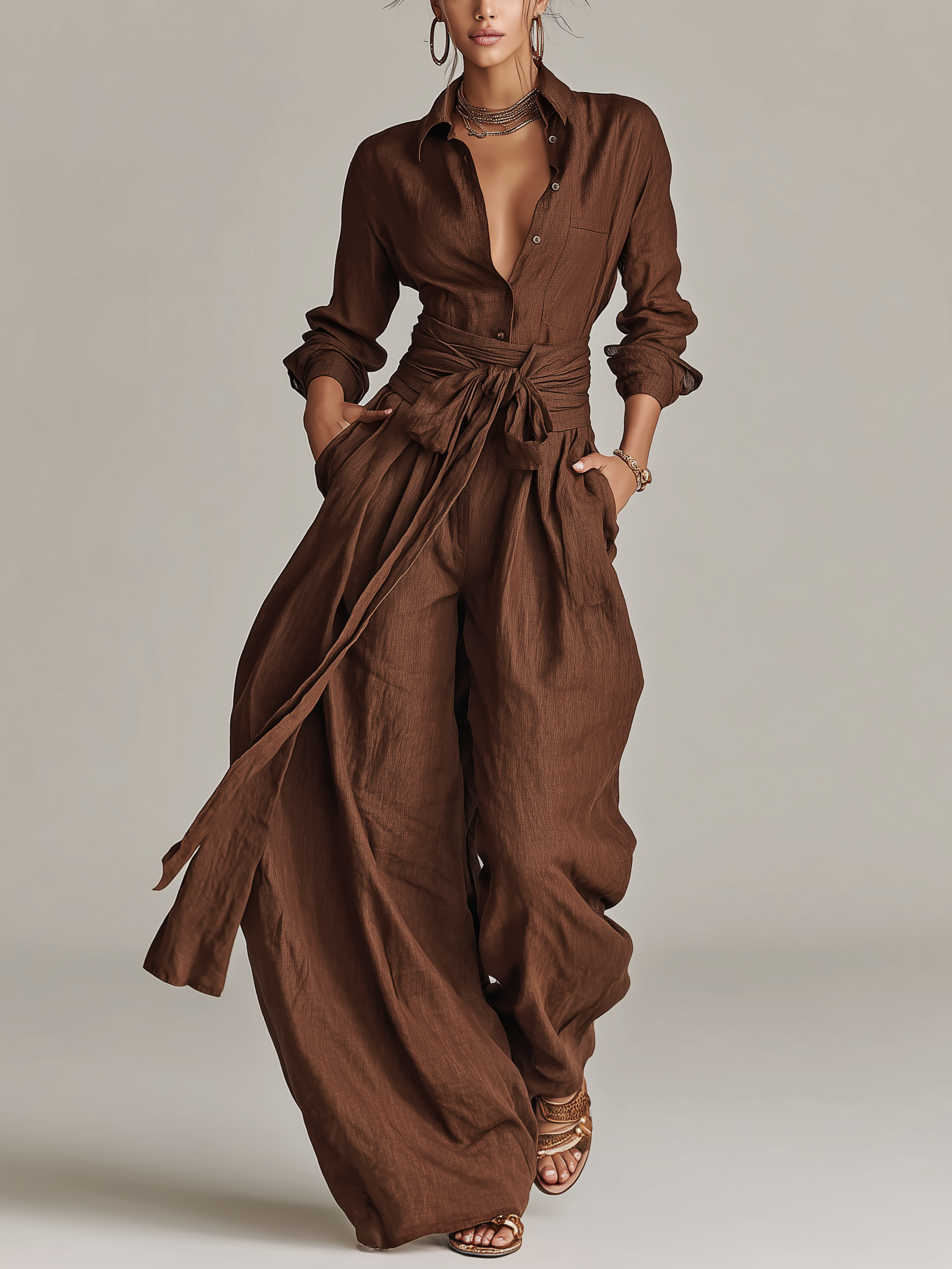 Sabrina | Woven Long Sleeve Jumpsuit