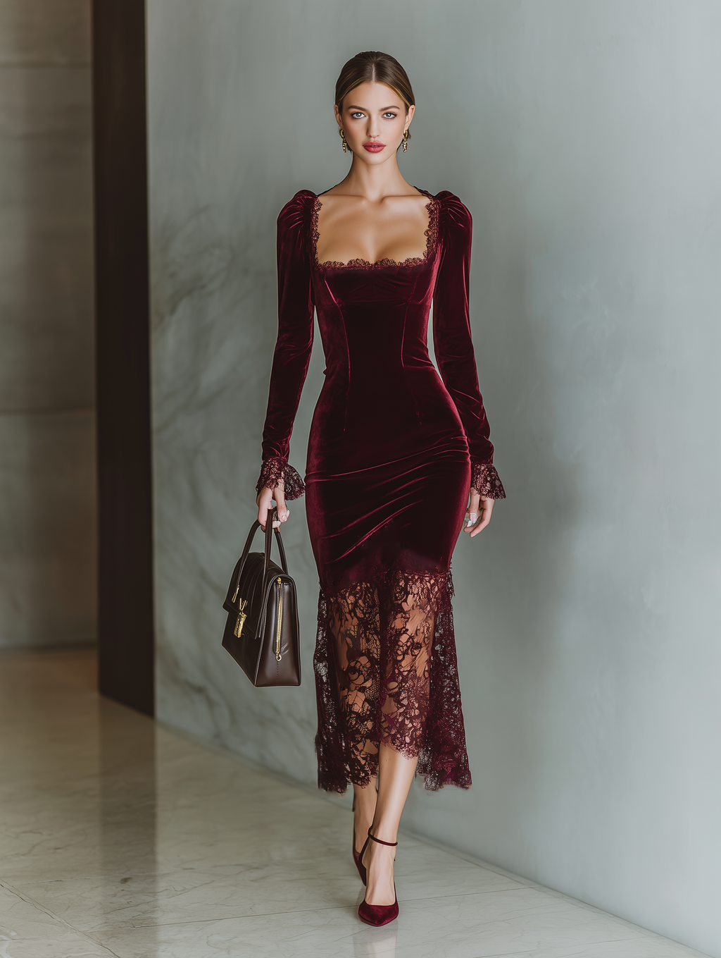 | Burgundy Velvet Maxi Dress