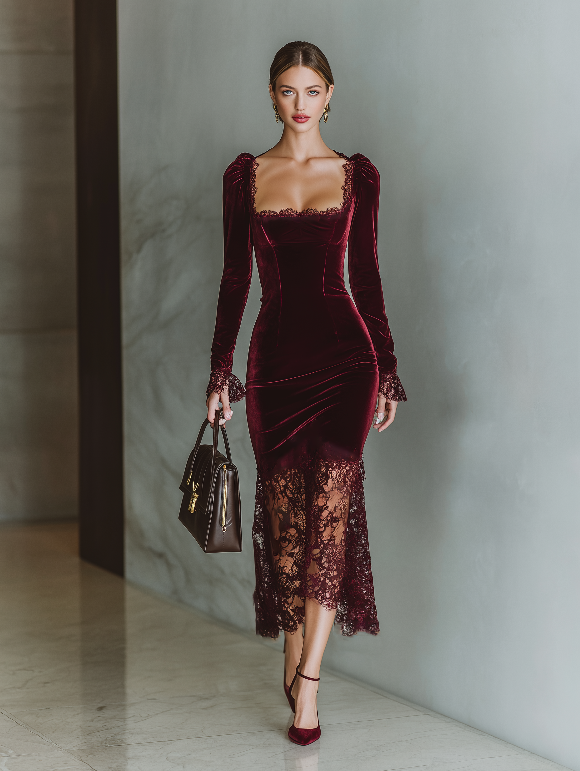 | Burgundy Velvet Maxi Dress