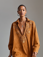 Lydia | V-Neck Suede Midi Dress