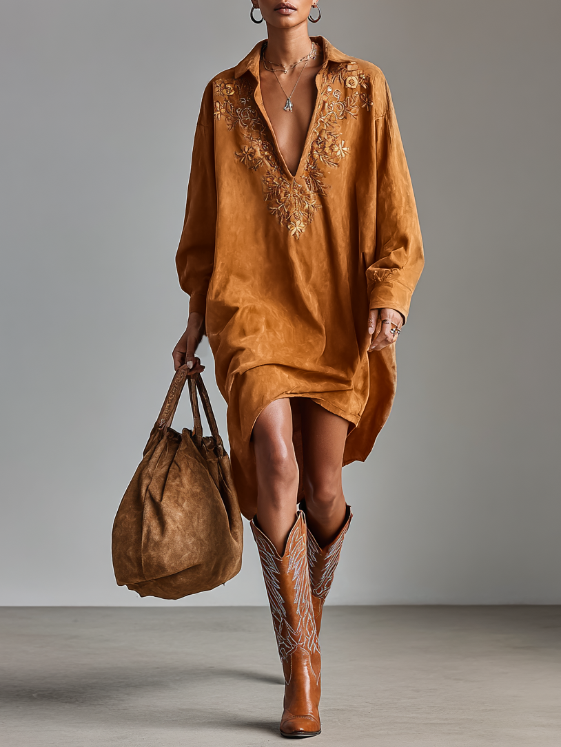 Lydia | V-Neck Suede Midi Dress