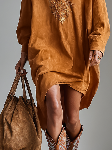 Lydia | V-Neck Suede Midi Dress