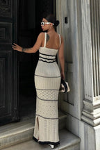 Yadira Aesthetic Knitted Maxi Dress with Slit and Cutouts Chic Silhouette Collection