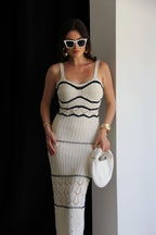 Yadira Aesthetic Knitted Maxi Dress with Slit and Cutouts Chic Silhouette Collection