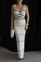 Yadira Aesthetic Knitted Maxi Dress with Slit and Cutouts Chic Silhouette Collection