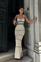 Yadira Aesthetic Knitted Maxi Dress with Slit and Cutouts Chic Silhouette Collection