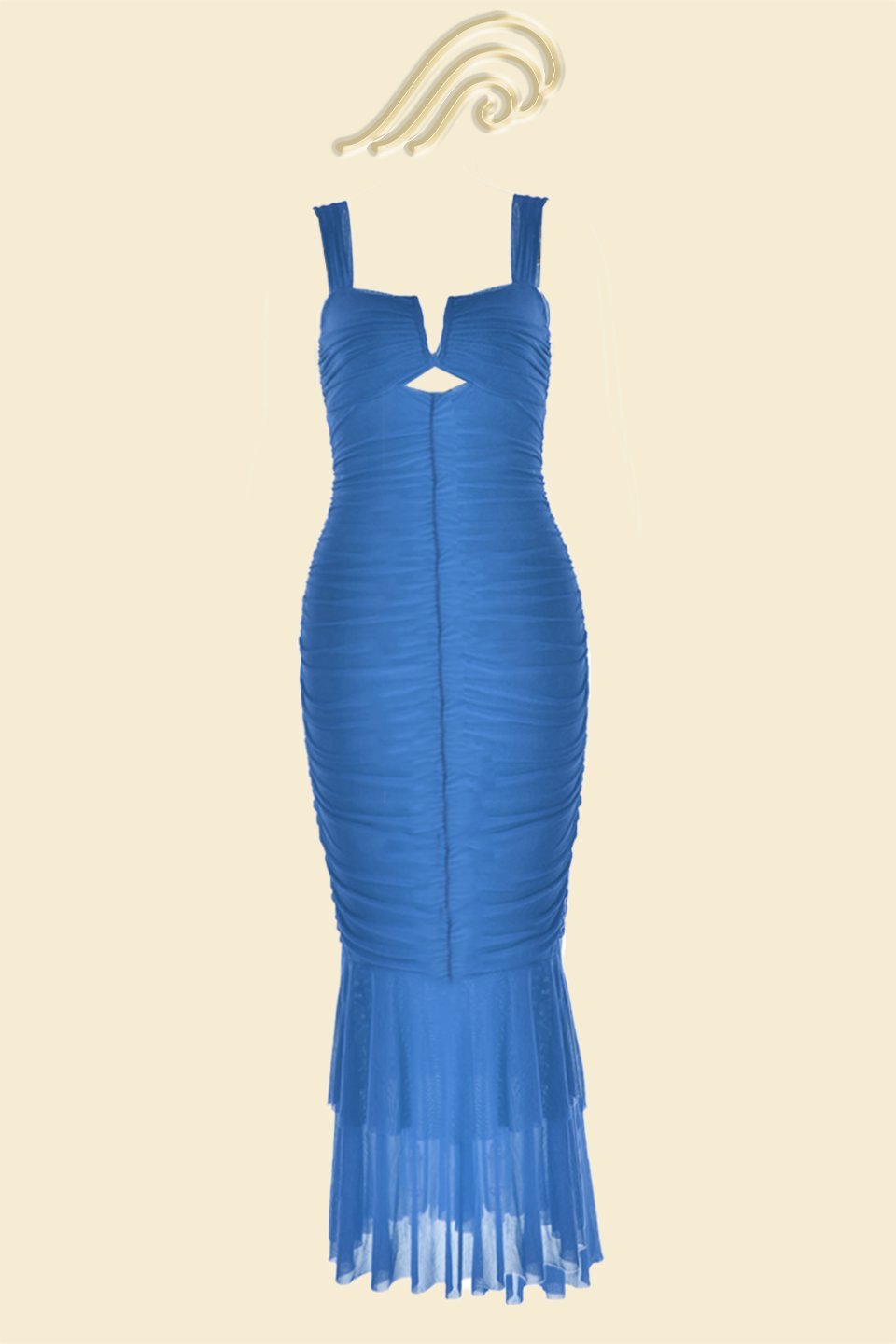 Dulce Aesthetic Flared Ruched Mesh Midi Dress Designer Edit