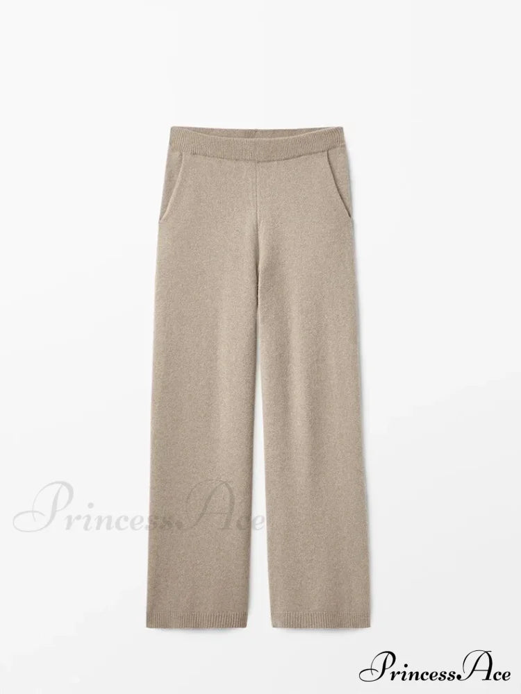 Ethereal Elegant Knitted Casual Elastic High-Waisted Straight Leg Pants