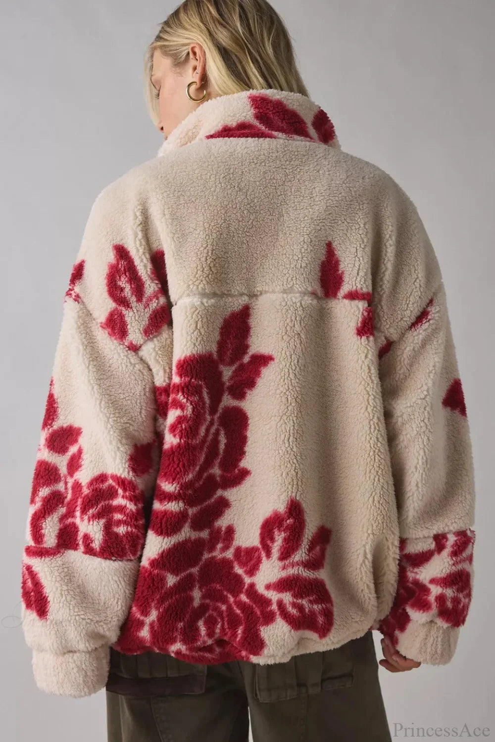Ethnic Fleece Stand Collar Zipper Coat