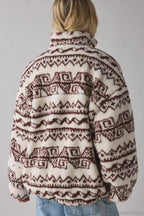 Ethnic Fleece Stand Collar Zipper Coat
