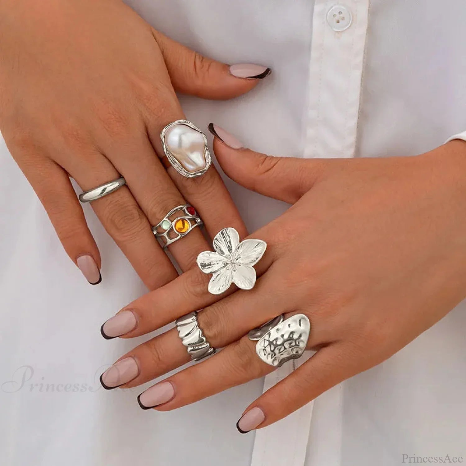 European Ornate Pearl Medieval Ring