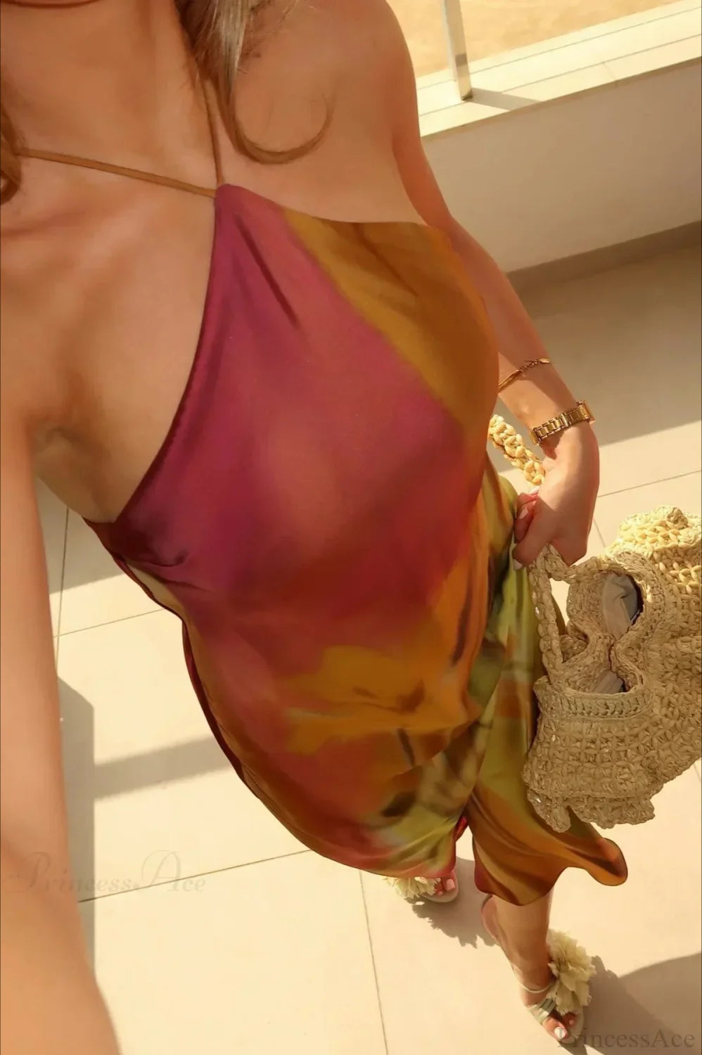 European Style Printed Halter Vacation Dress