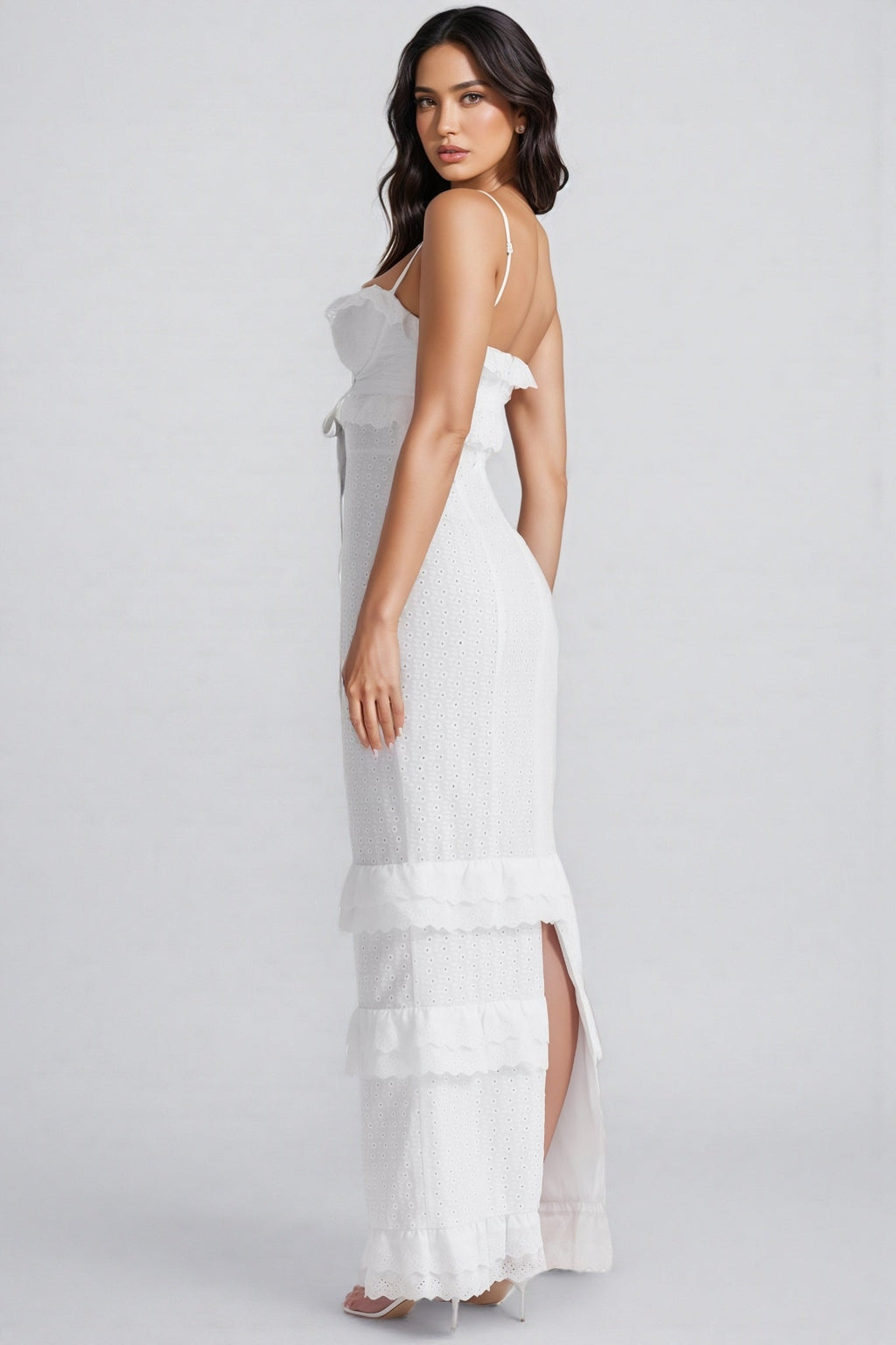 Imani Solid Embroidered Sleeveless Midi Dress