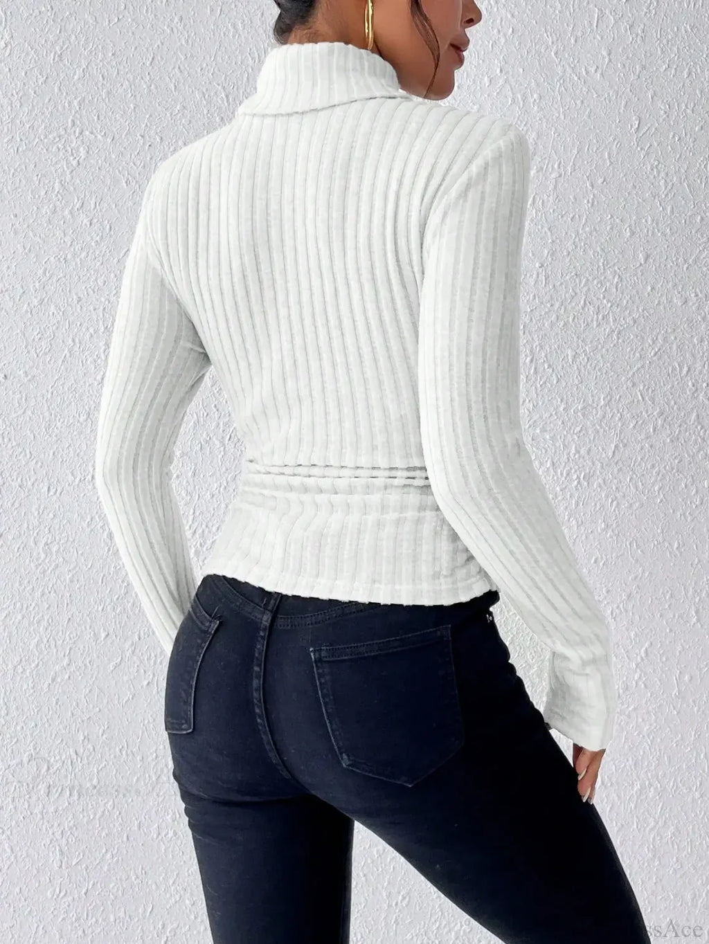 Explosive Solid Color High-Neck Slim Long Sleeve Top Women