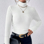 Explosive Solid Color High-Neck Slim Long Sleeve Top Women