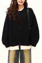 American Retro Fake Two-Piece Solid Cardigan