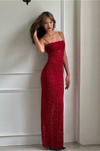 Lace Cutout Spaghetti Strap Sexy Slim Maxi Dress