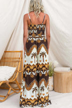 Unique Print Casual Spaghetti Strap High Waist Resort Loose Wide Leg Jumpsuit