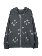 Oversized Star Print Zip Up Hoodie