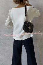 Simple and Beautiful Satin Cowl Drape Neck Long Sleeved Shirt