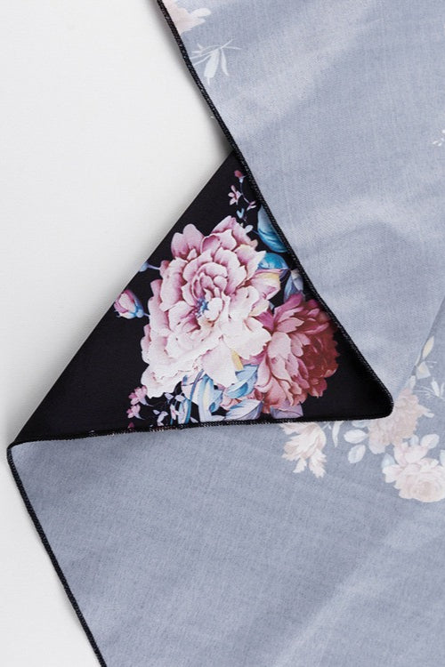 Contrast Collar Puff Sleeve Belted Ditsy Floral Print Midi Dress