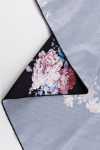 Contrast Collar Puff Sleeve Belted Ditsy Floral Print Midi Dress