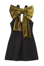 Oversized Velvet Bow Shoulder Open Back Sleeveless Mini Dress