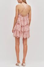 Ophelia Layered Lace Trim Tiers Adjustable Straps Backless A-line Mini Dress