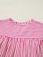Stripe Shirred Yoke Ruffled Short Sleeve Blouse