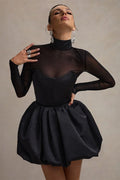 Mesh Bubble Hem Slim Elegant Socialite Mini Dress