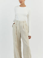 Solid Ribbed Crew Neck Long Sleeve Knit