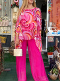 Colorful chiffon print suit two piece set