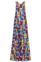Stylish Color-blocked Plaid Print Sleeveless Round Neck Loose Maxi Dress