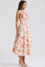 pink peony print cotton bustier sundress