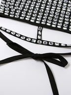 Rhinestone Decor Tie Up Backless Halter Vest