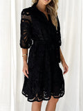 Viola Minimalist Lace Mini Dress with Tie Waist and Half Sleeves Boutique Collection