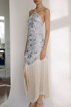 Floral Jacquard Halter Neck Fringe Hem Maxi Dress