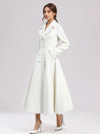 White Woolen Flared Coat For Woman Wide Lapel Double-breasted Winter A-line Midi Outerwear 2026