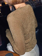 Glitter Ribbed Pearl Button Long Sleeve Knit
