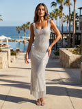 Glamorous Sparkle Square Neck Bodycon Mermaid Maxi Dress For Women 2026