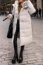 Colorblock Mid-Length Hooded Puffer Puffer Jacket
