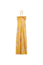 Halter Twist Knot Spaghetti Tie Floral Print Satin Maxi Gown