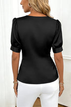 Solid Color Satin V-neck Short-sleeved Casual Top