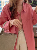 Solid Color Versatile Loose Long Sleeve Blouse