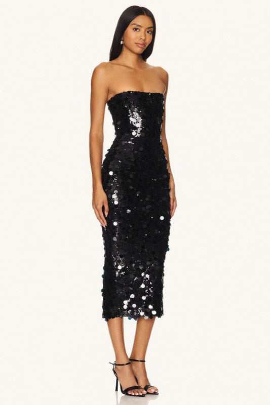 Sequin Strapless Bodycon Midi Dress